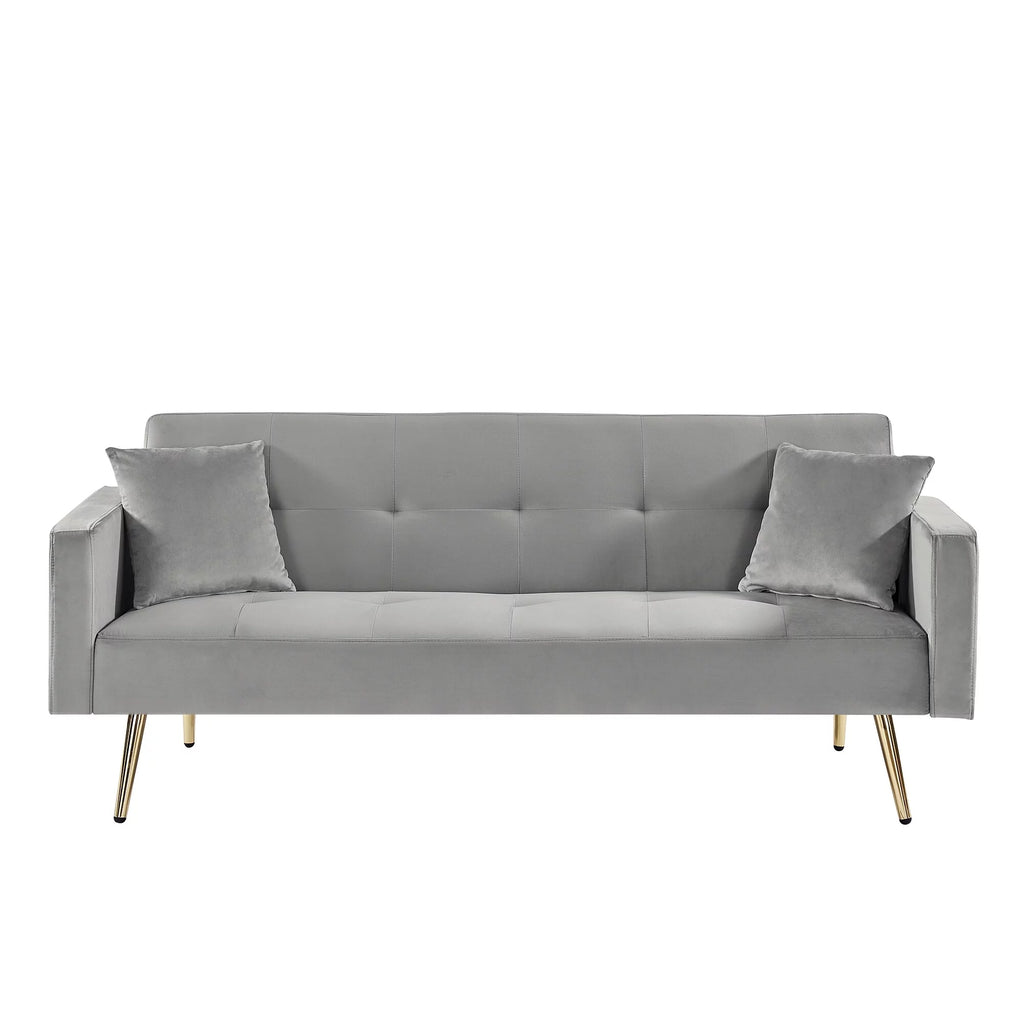 Cream White Velvet Convertible Futon Sofa Bed O32763