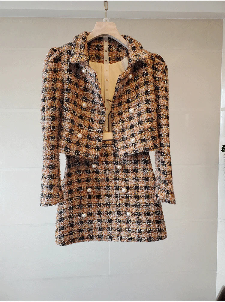 Two Piece Tweed Skirt Suit A615
