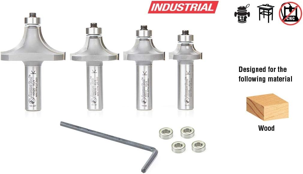 4-Pc Carbide Tipped Corner Rounding & Beading Router Bit Set 1/2 Inch Shank Y89394