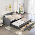 Twin Upholstered Linen Daybed with Trundle and Storage Drawers Gray D711