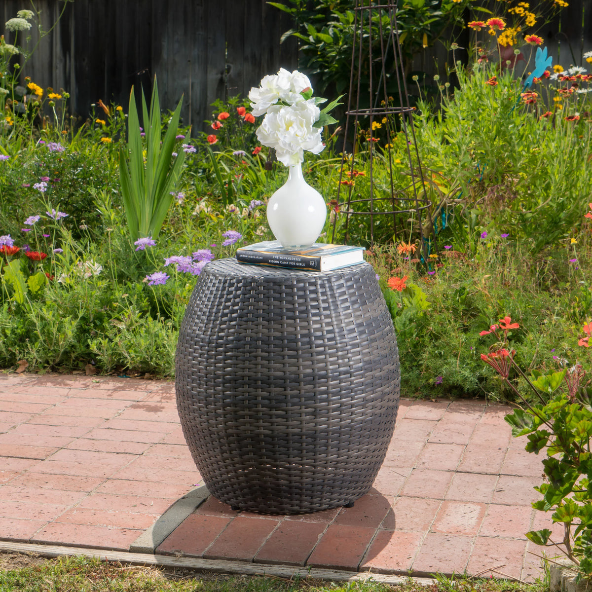 Gray Wicker Outdoor Side Table P368980