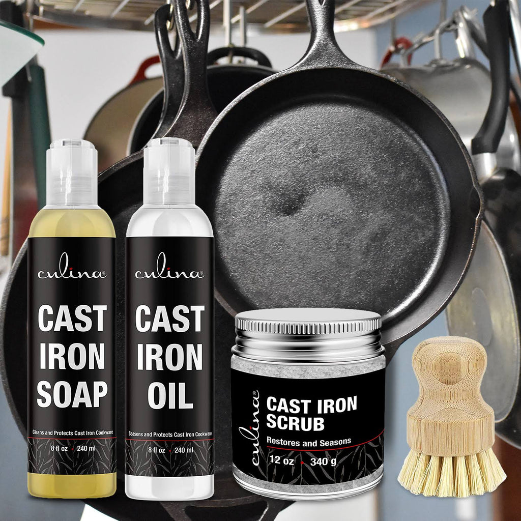 Cast Iron Soap & Conditioning Oil & Stainless Scrubber W556