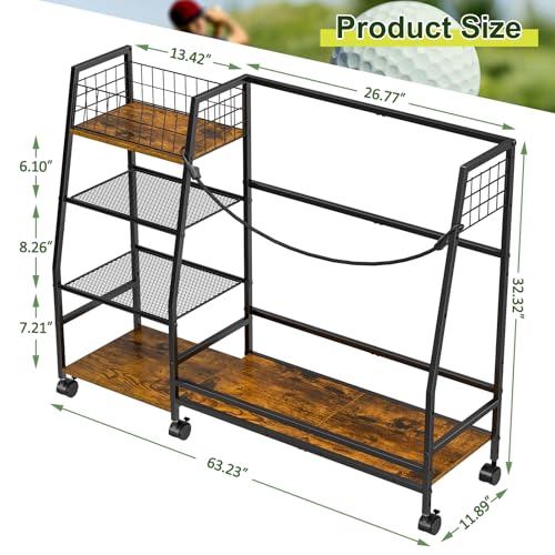Golf Bag Storage Rack with Wheels, Black Y40571