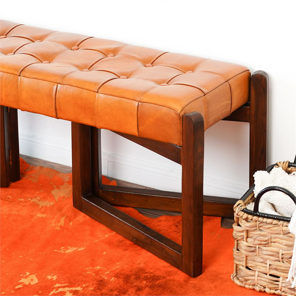 Tan Upholstered Leather Bench W4931
