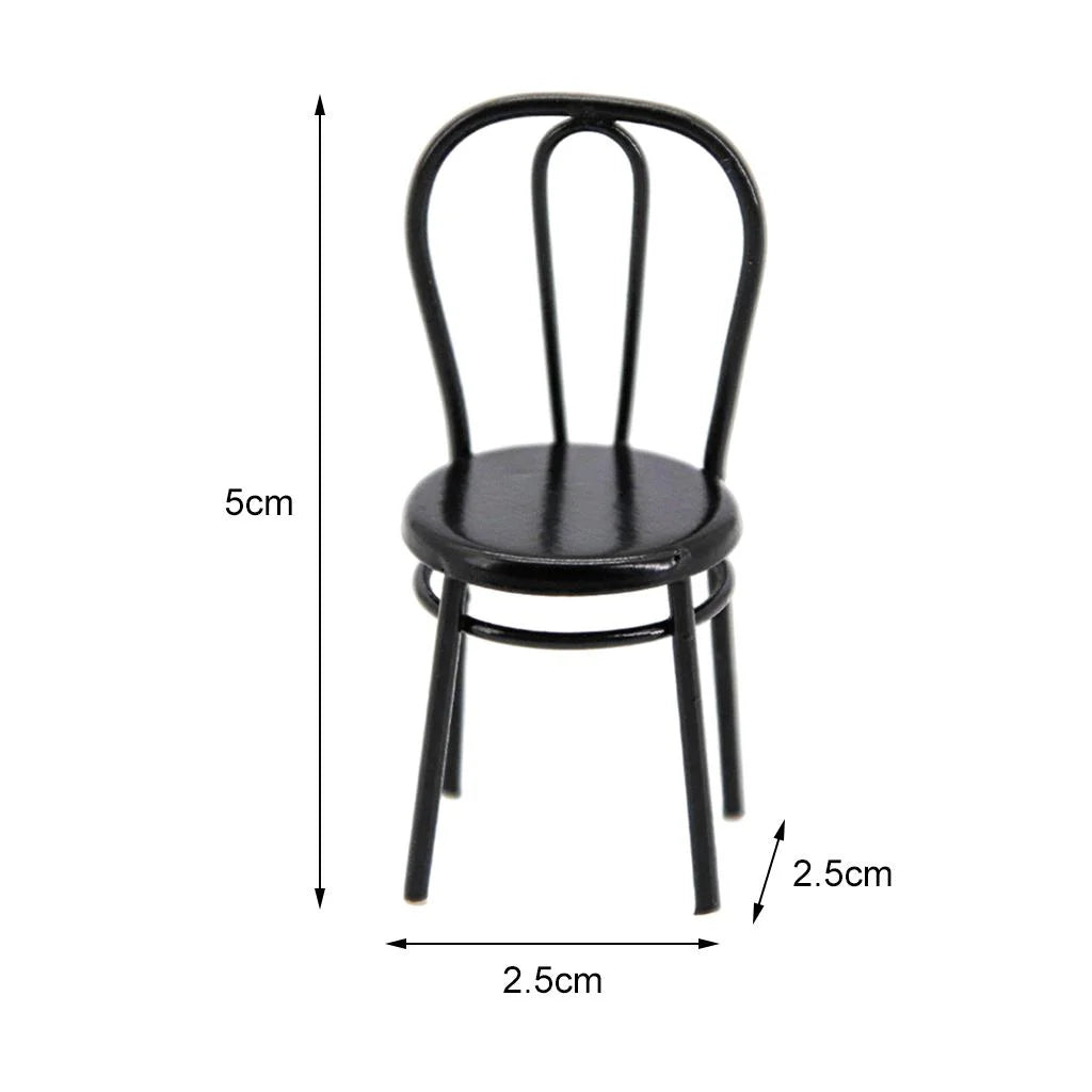Black Metal Dollhouse Miniature Dining Furniture Seat M98708
