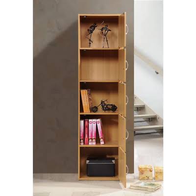 Black 5-Shelf Wood Bookcase with Doors H58809