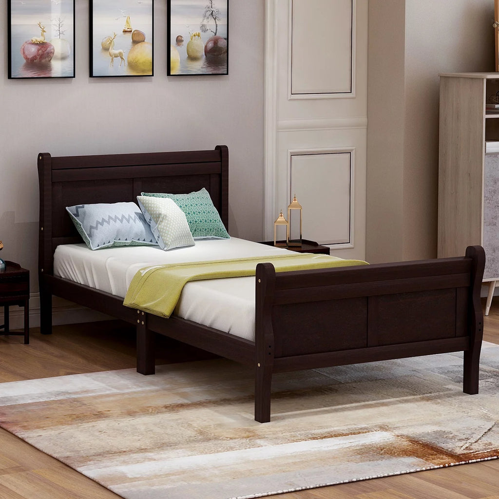 White Full Size Platform Bed Frame with Wood Headboard and Footboard N51747