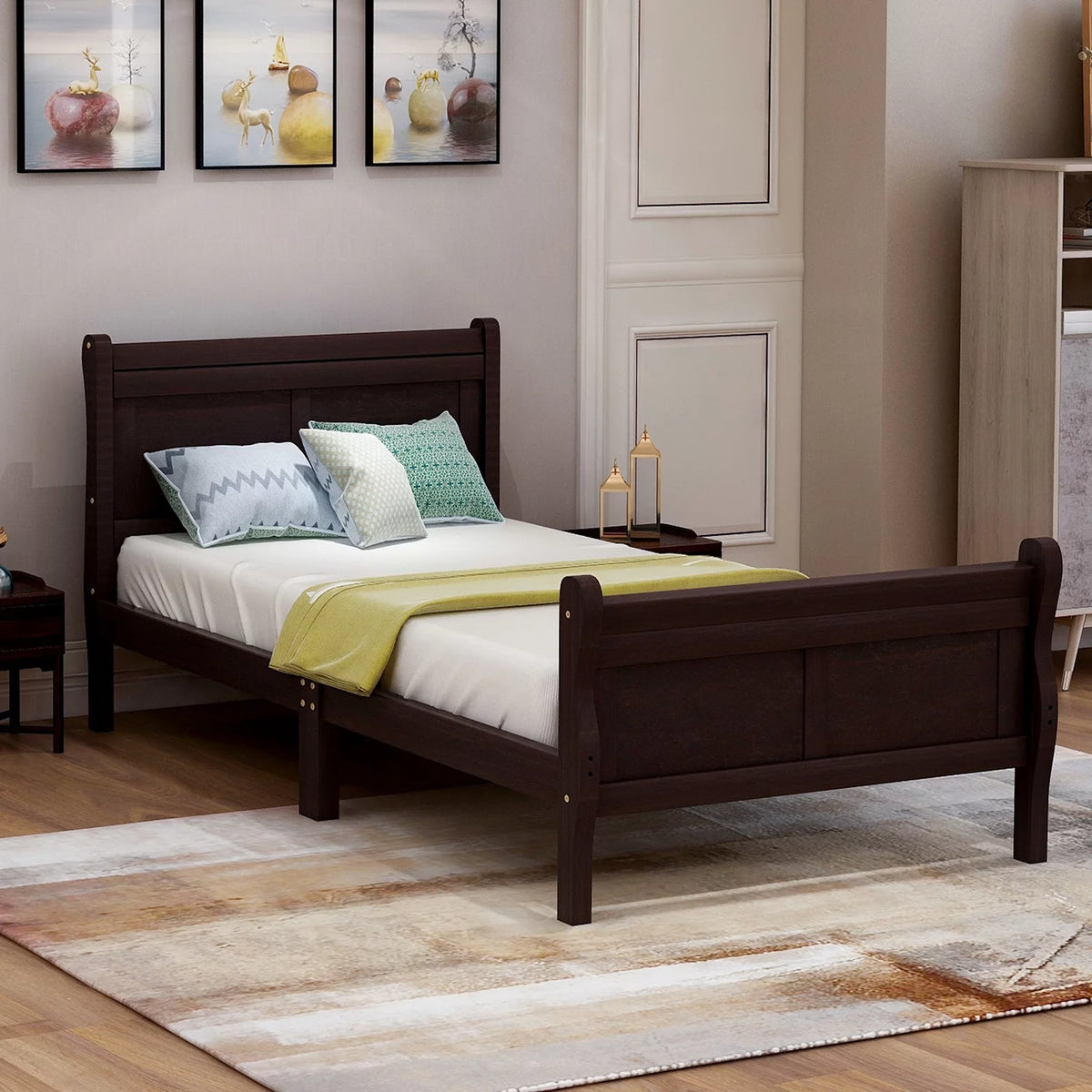 White Full Size Platform Bed Frame with Wood Headboard and Footboard N51747