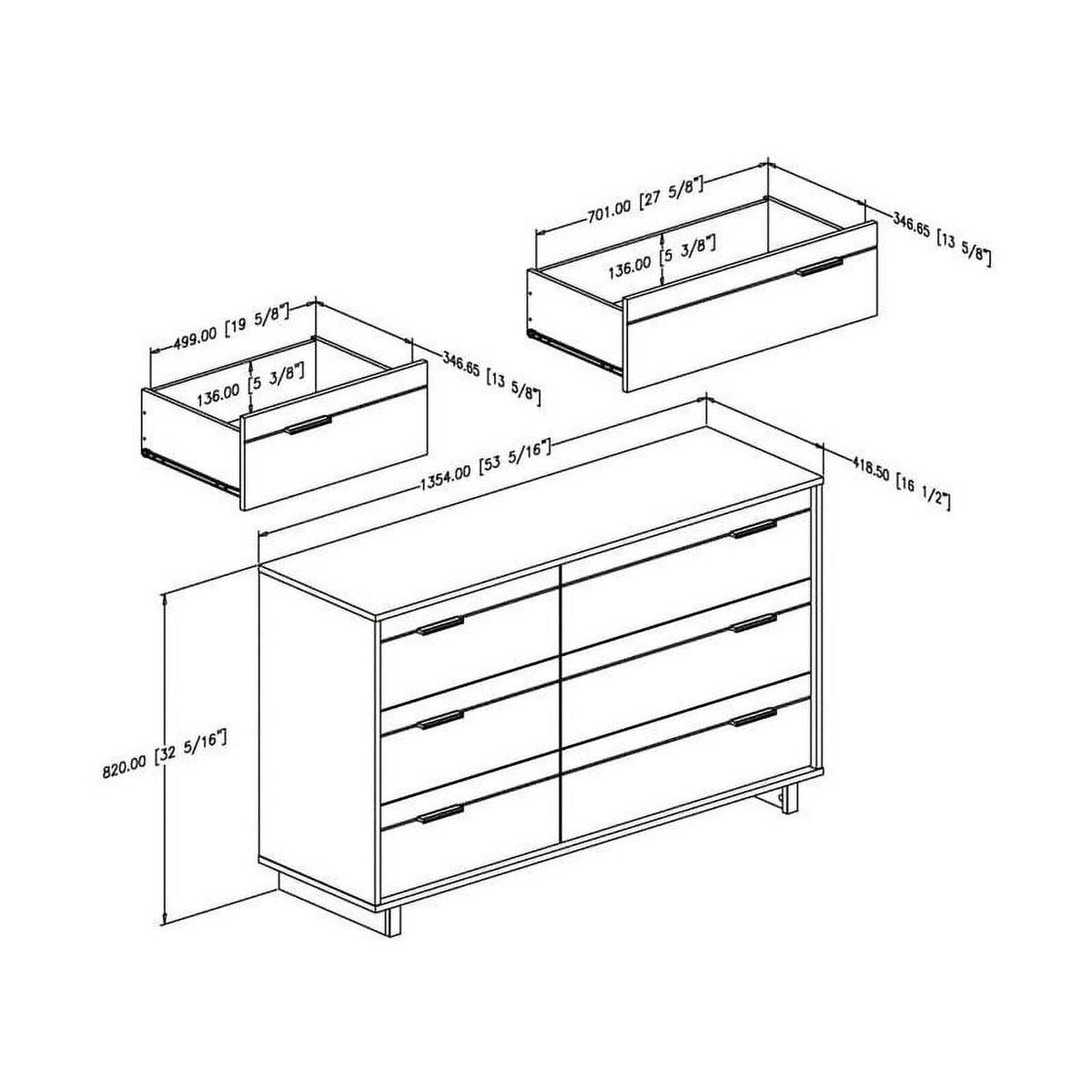 2 Piece 6 Drawer Dresser and 2 Drawer Nightstand Set Rustic Oak Z247