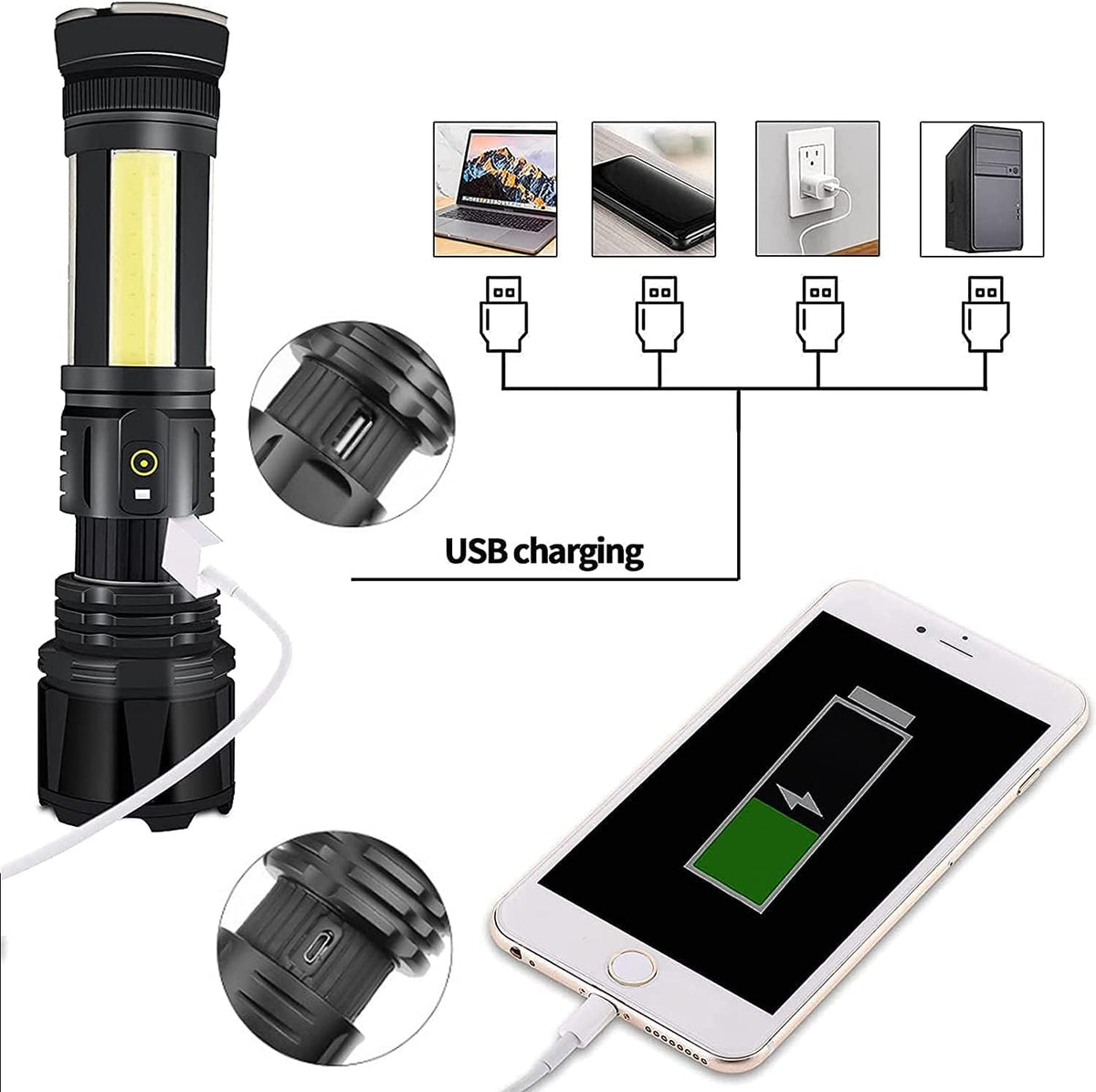 Rechargeable LED Flashlight 90000 Lumen Waterproof Magnetic 5 Modes Zoomable K6748
