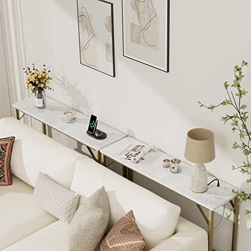 Gold Narrow Console Table with Outlets G7123