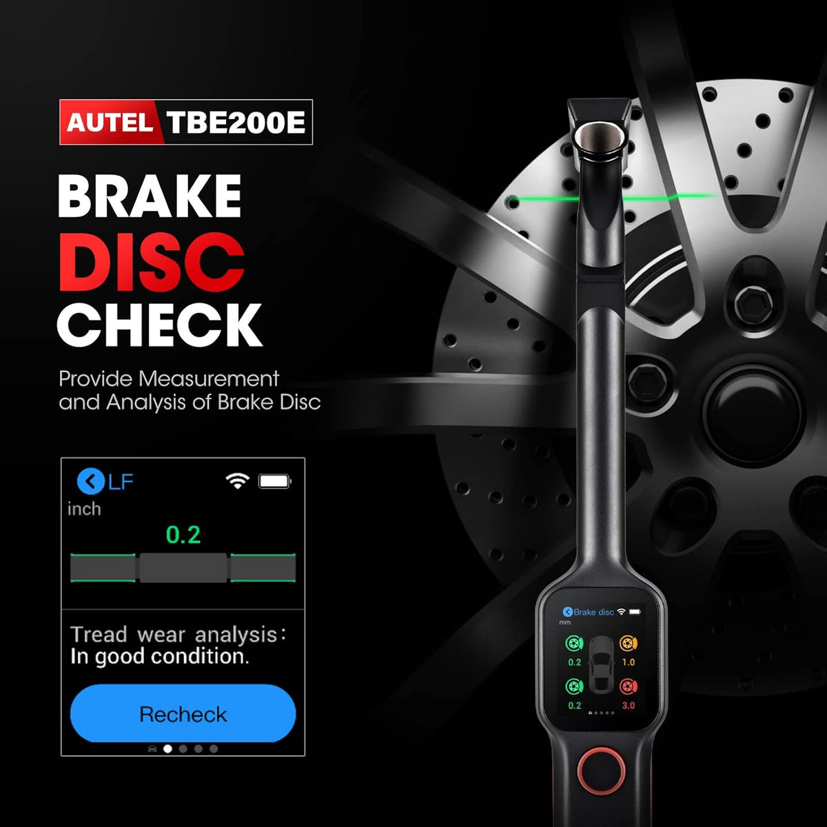 Tire Tread Depth Scan Tool Brake Disc Wear Scanner with 1.65” AMOLED Touchscreen Dual Cameras DOT Scan M6477