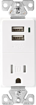 15 Amp 125V 2-Pole USB Charger Tamper Resistant Electrical Outlet 3 Pack White Q5393