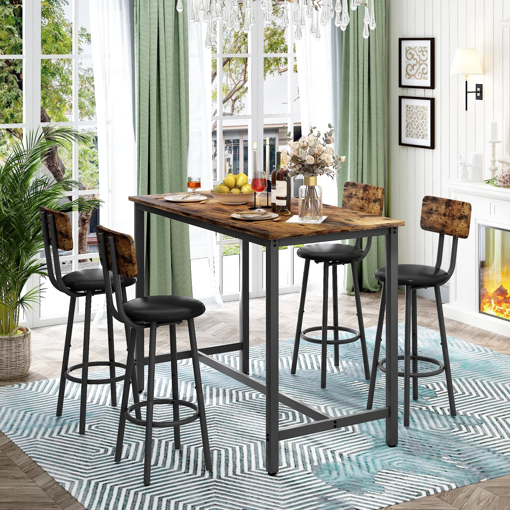 5 Piece Bar Height Dining Table Set with Upholstered Stools D191090