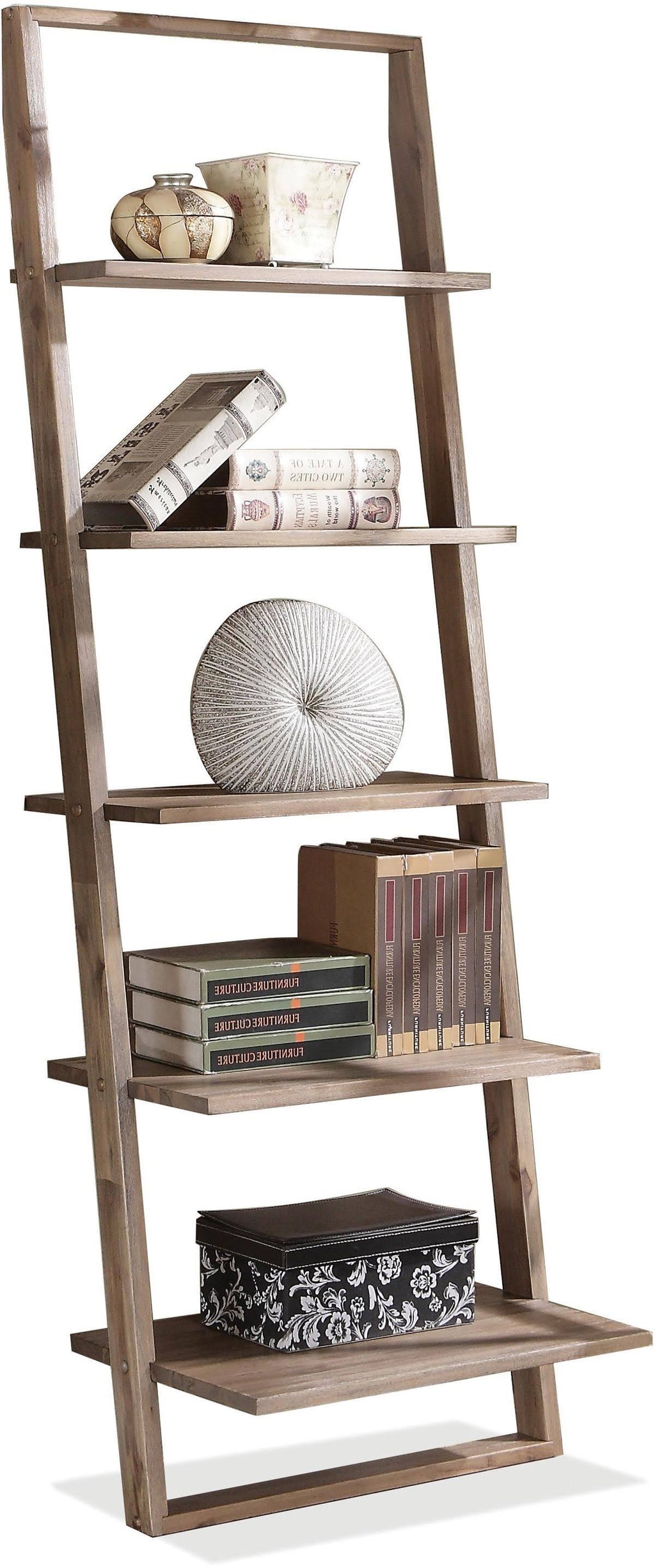 Smoky Driftwood Leaning Bookcase B451