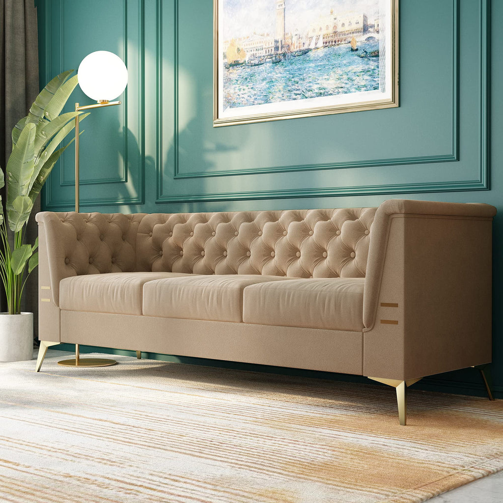Khaki Velvet Upholstered Sofa O134471