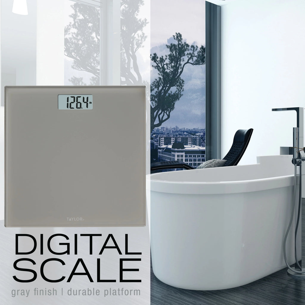 Gray Glass Digital Bathroom Scale 350lb Capacity O48415
