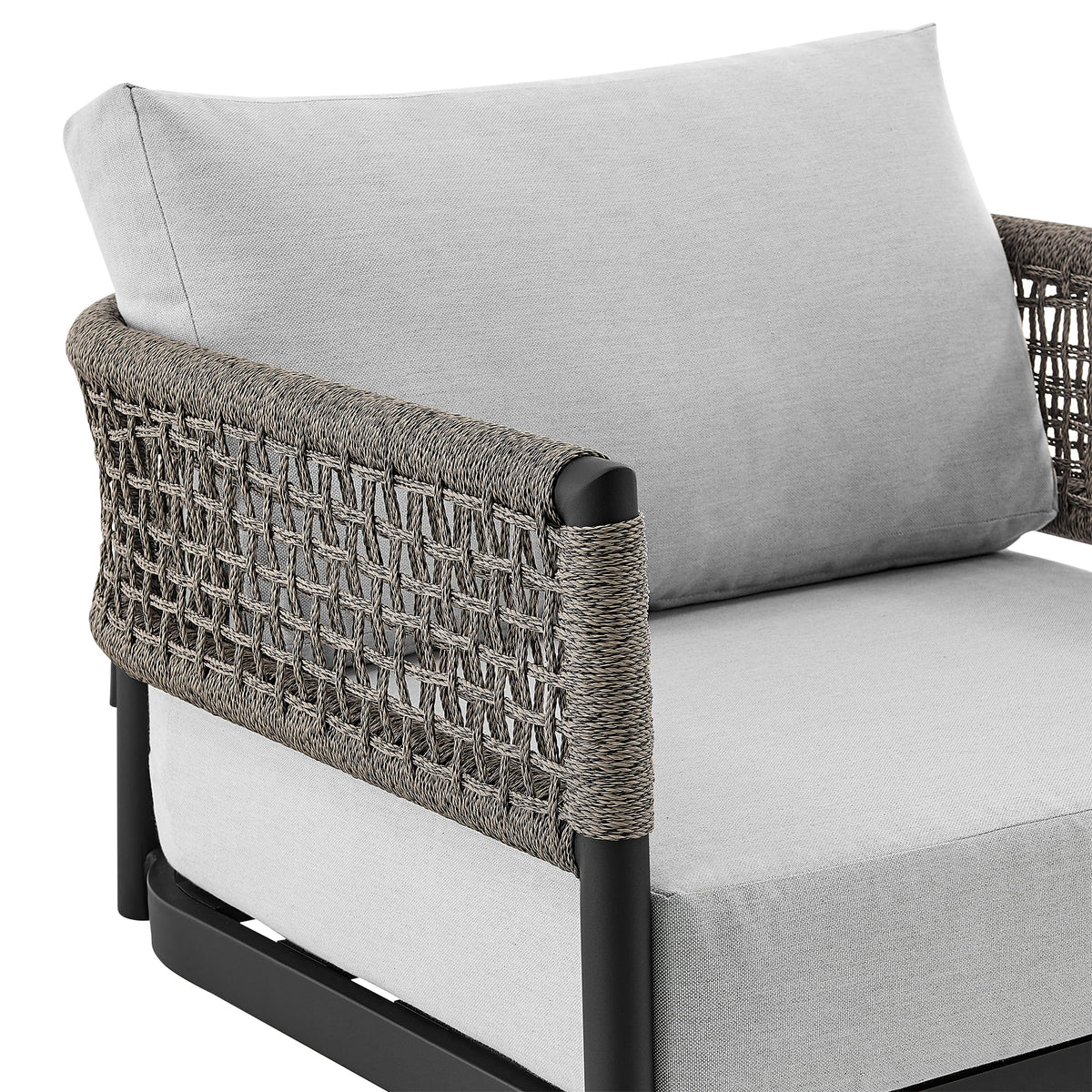 Black Aluminum Grey Rope Swivel Rocking Chair with Cushions S339003