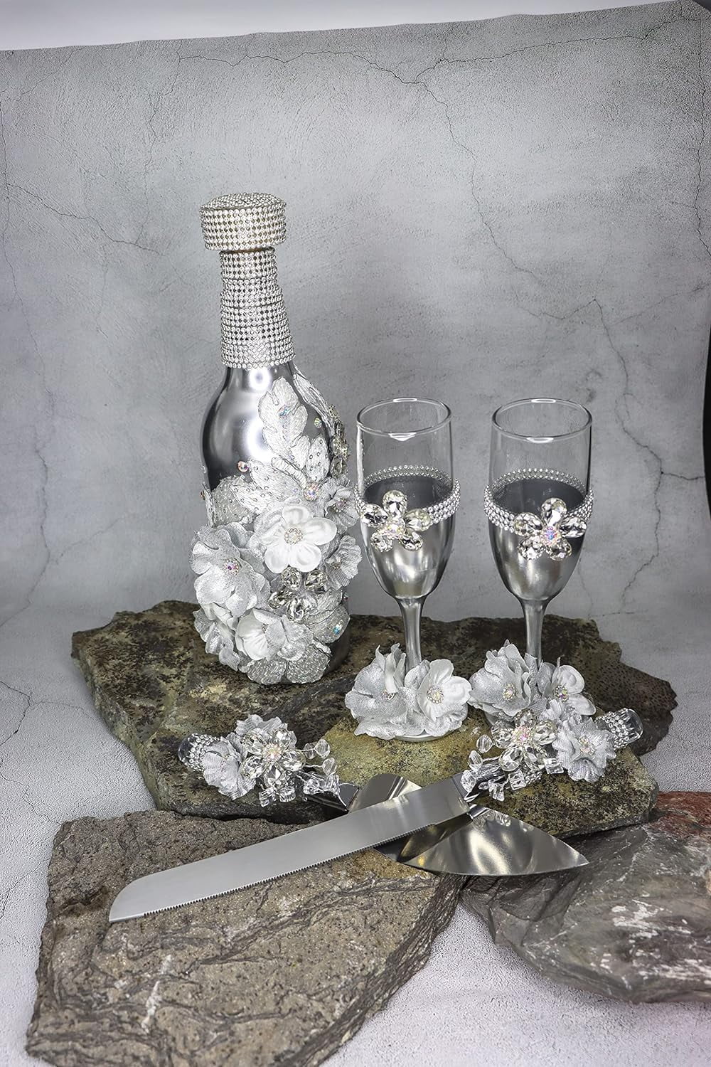Champagne Glasses Set Emerald Green Silver Q723581