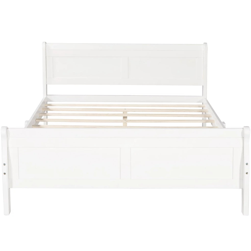 White Full Size Platform Bed Frame with Wood Headboard and Footboard N51747
