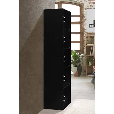 Black 5-Shelf Wood Bookcase with Doors H58809