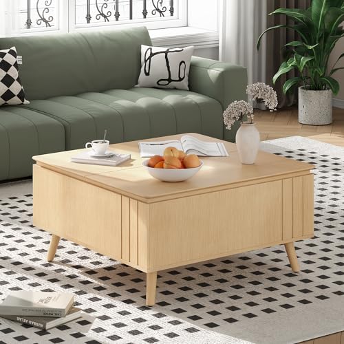 Round Storage Coffee Table with Sliding Cabinet Door, Walnut B911
