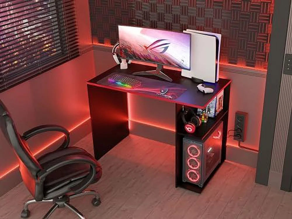 Compact Gaming Computer Desk with 2 Shelves and Monitor Stand U782