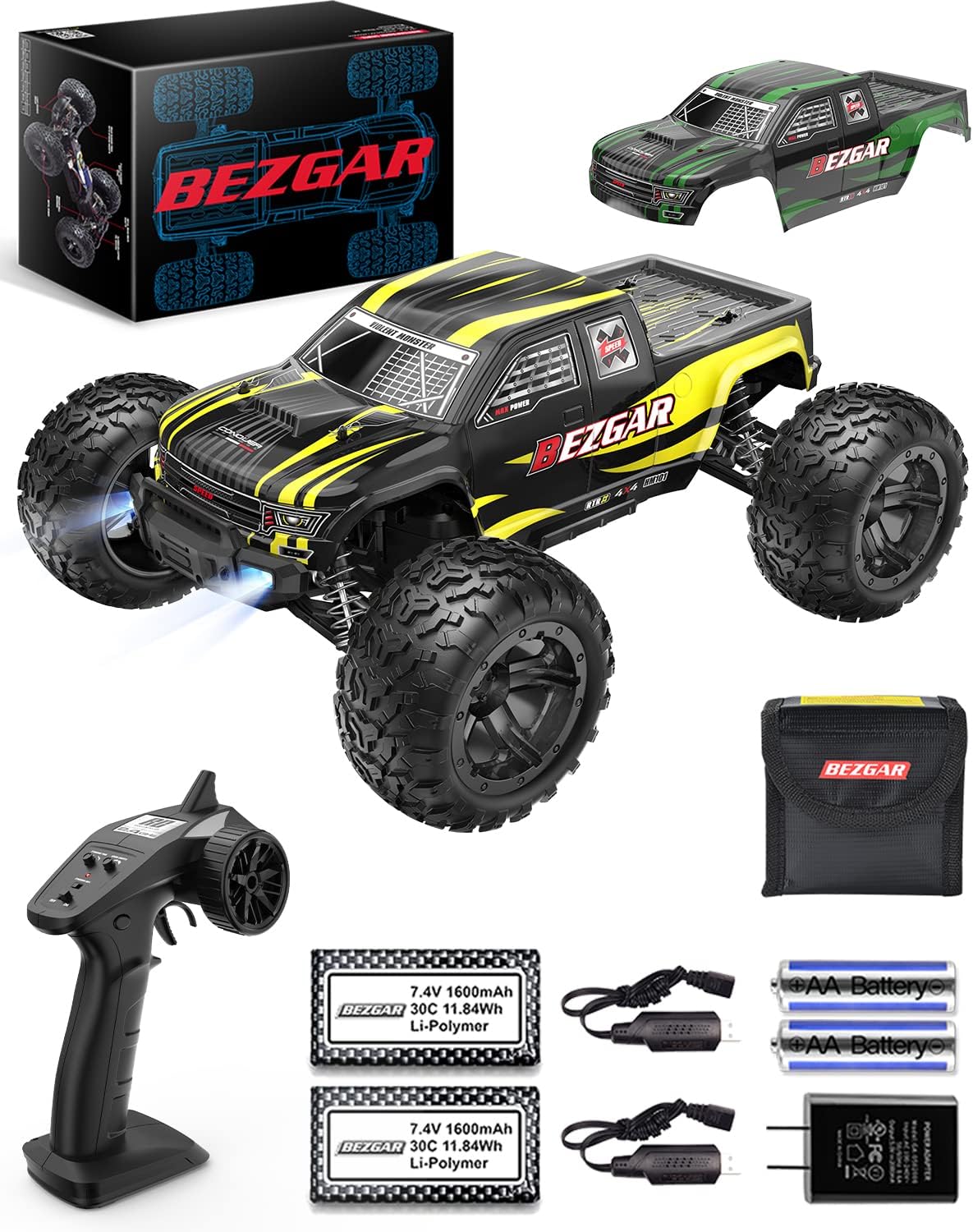Remote Control Truck 4WD Waterproof RC Car with 2 Rechargeable Batteries V6940