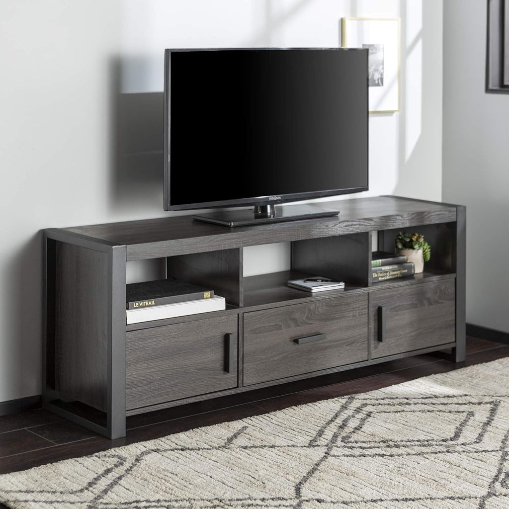 60 Inch Black TV Stand with Cabinet Doors and Side Storage S655