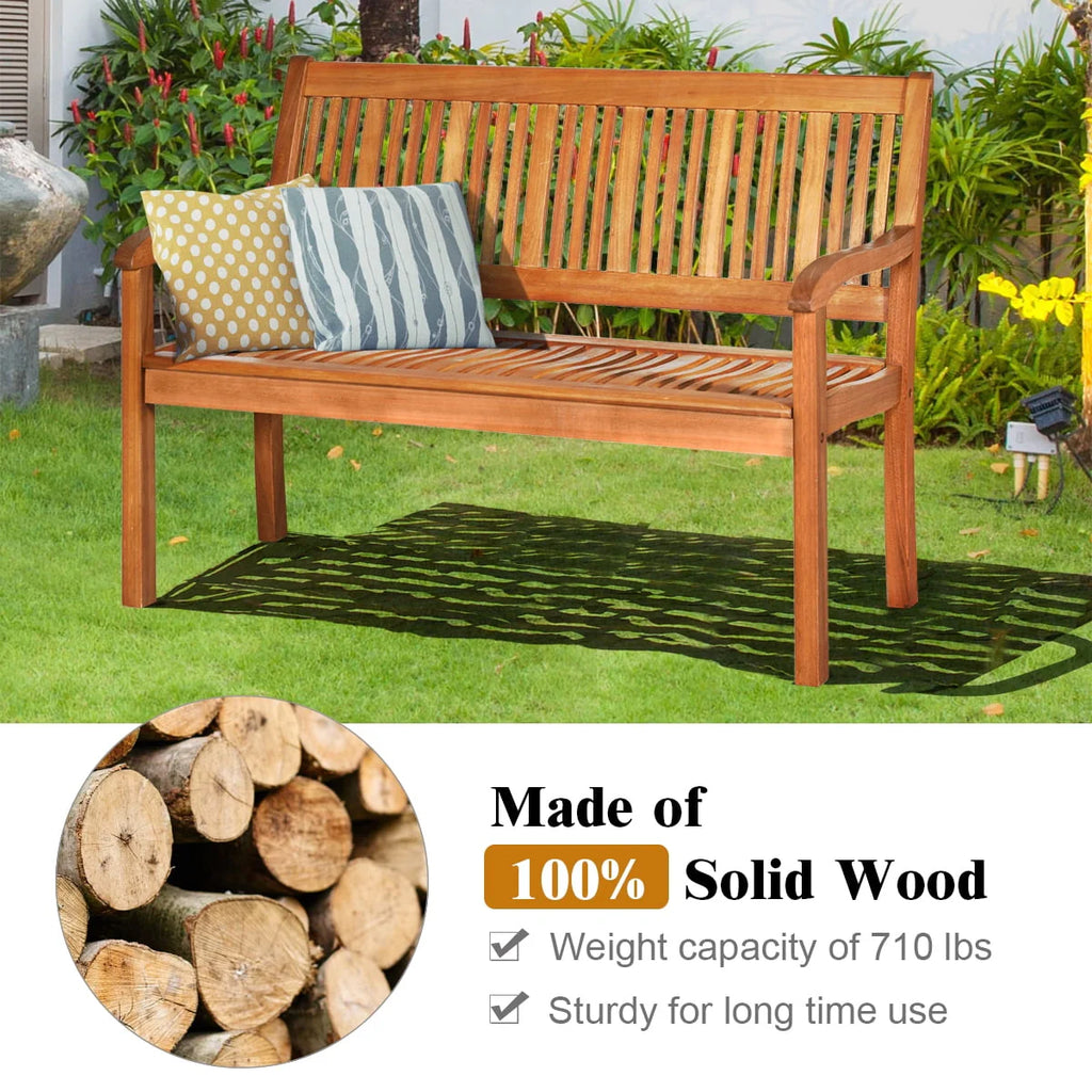 50'' Two Person Outdoor Bench Loveseat Solid Wood H205