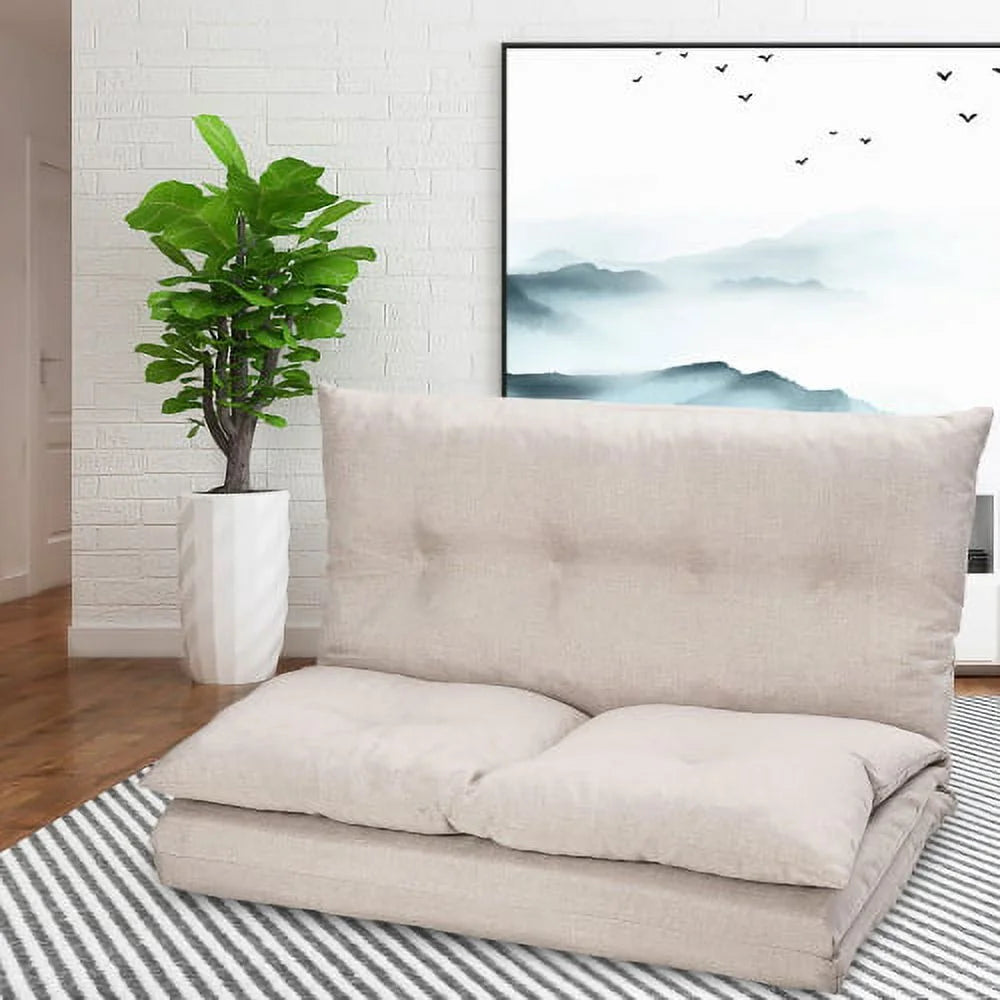 Beige Fabric Folding Chaise Lounge Sofa Floor Couch W45529