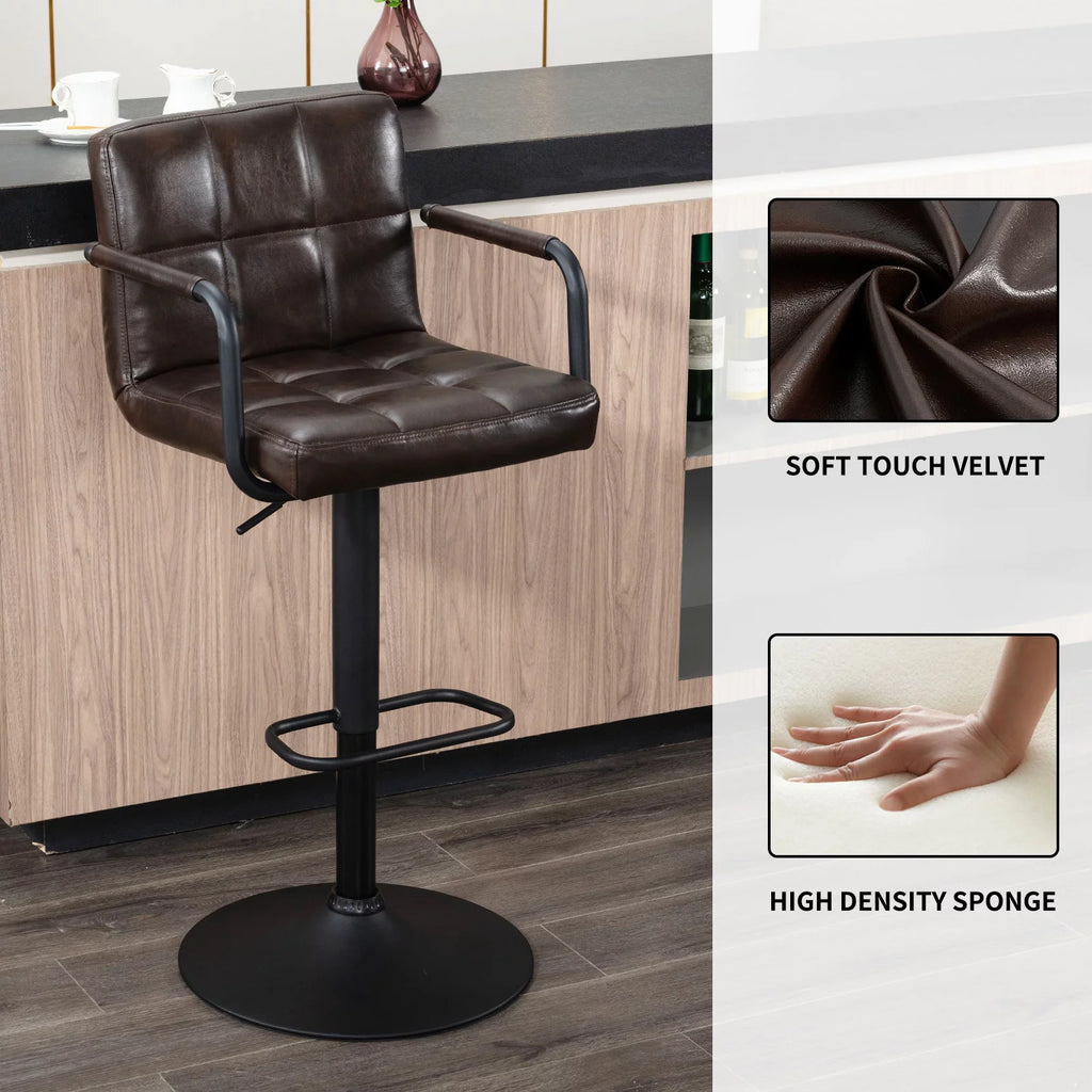 Faux Leather Swivel Bar Stools Set of 2 Adjustable Height U54809
