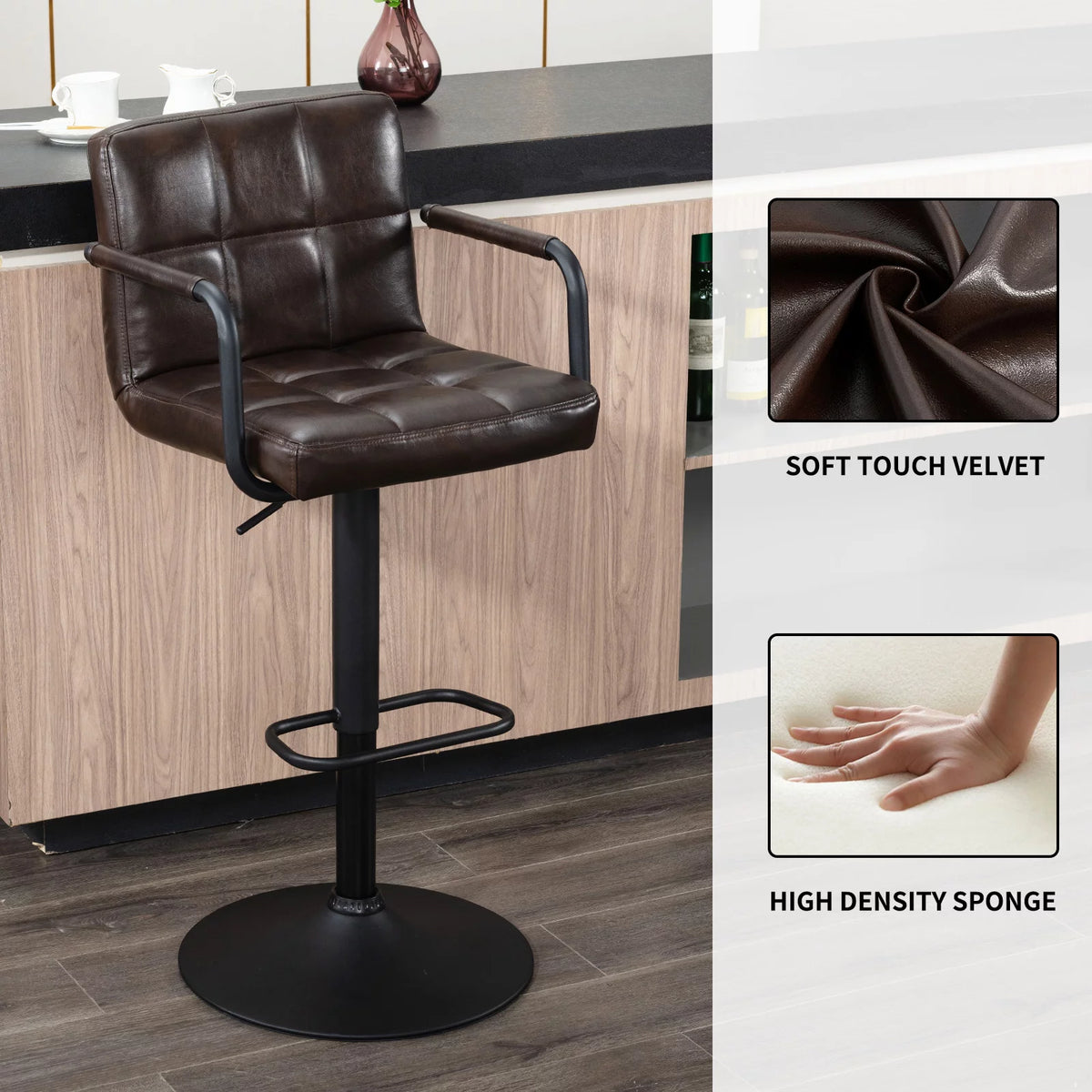 Faux Leather Swivel Bar Stools Set of 2 Adjustable Height U54809