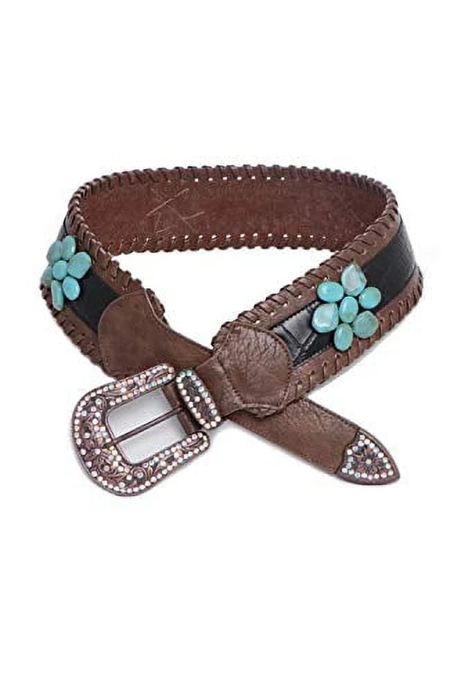 Turquoise Stone Studded Wide Leather Belt G4701