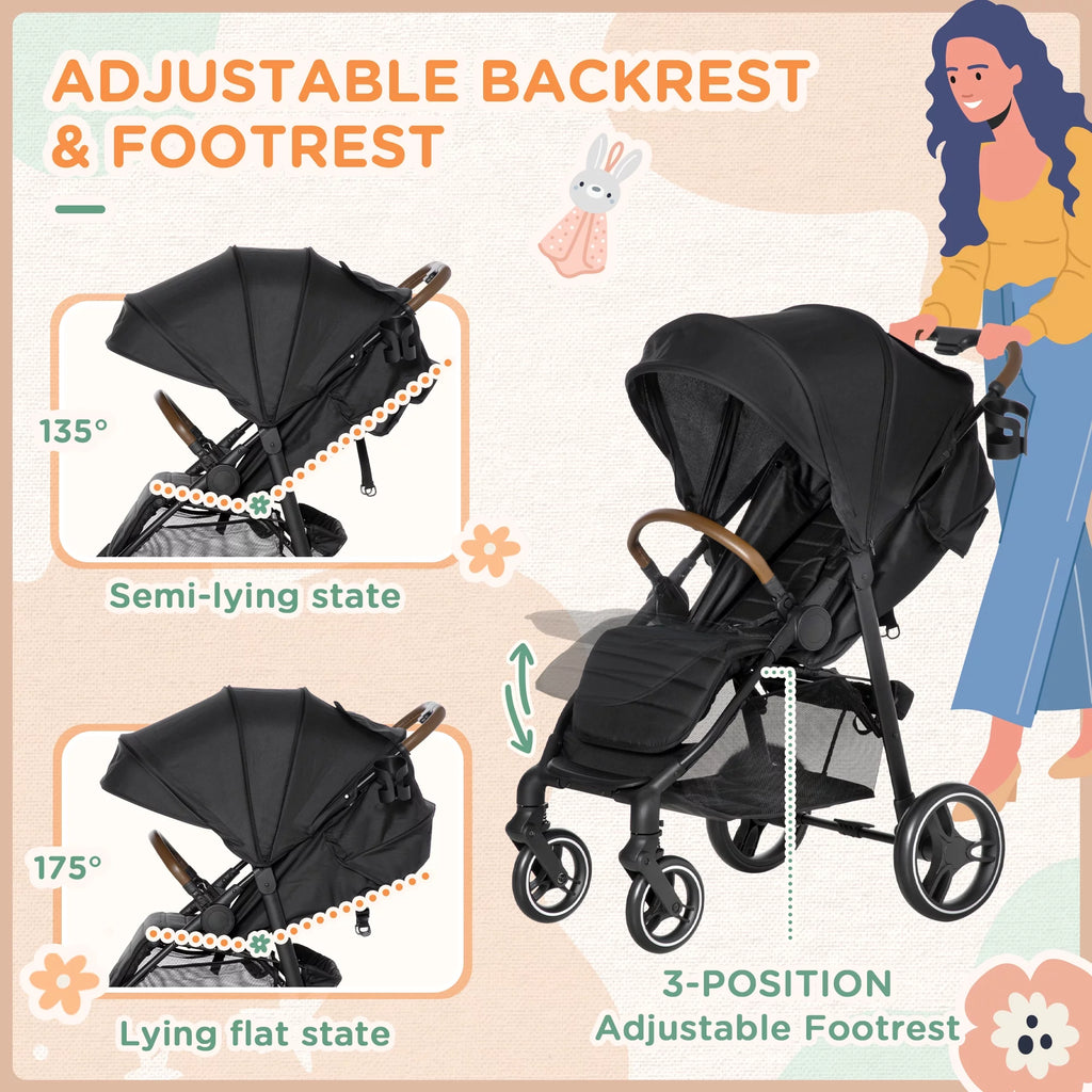 1-Click-Foldable Lightweight Black Stroller N2827