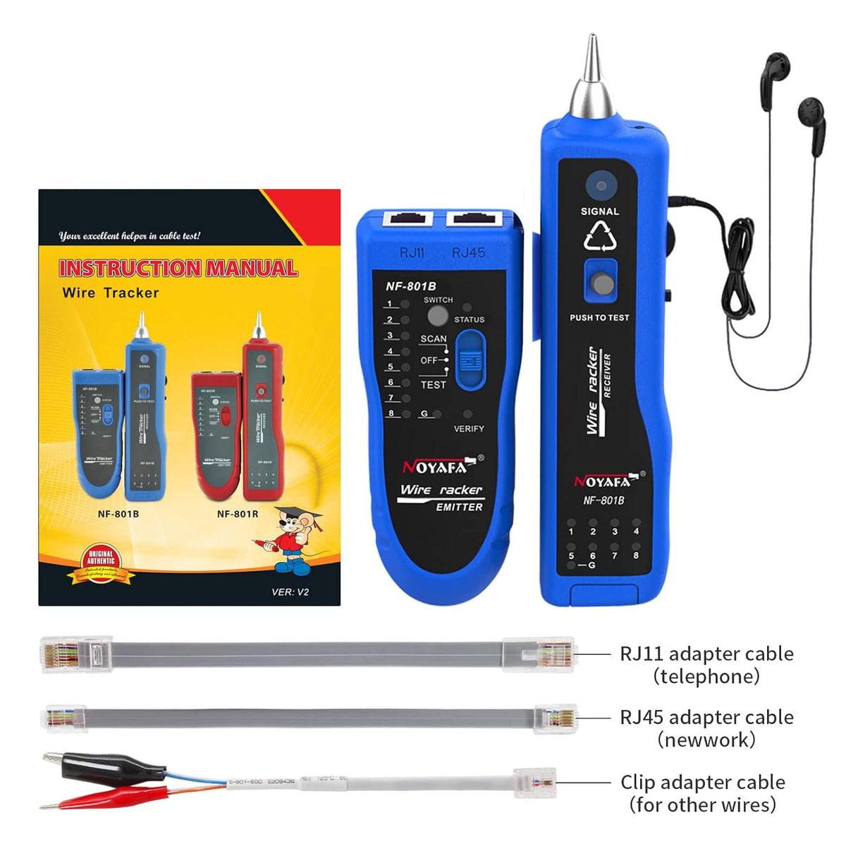 Blue Pack of 2 Network Cable Tester with Earphone and Toolkit J2212