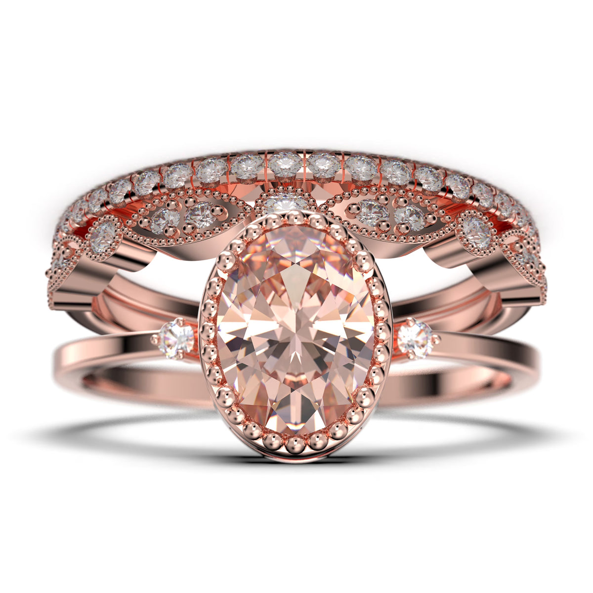 2.35 Carat Oval Cut Morganite And Diamond Moissanite Engagement Ring In 925 Sterling Silver With 18k Rose Gold Plating K965