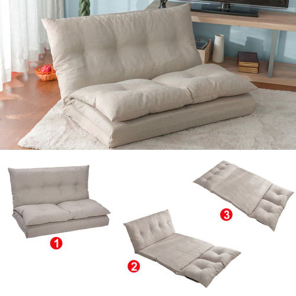 Beige Fabric Folding Chaise Lounge Sofa Floor Couch W45529
