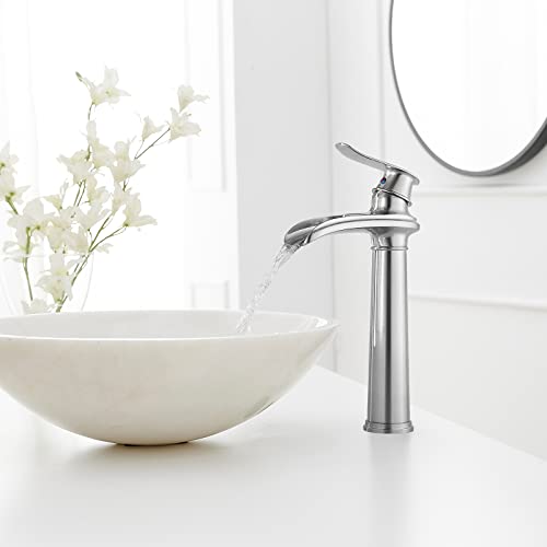 Brushed Nickel Waterfall Vessel Sink Faucet with Pop Up Drain O782219