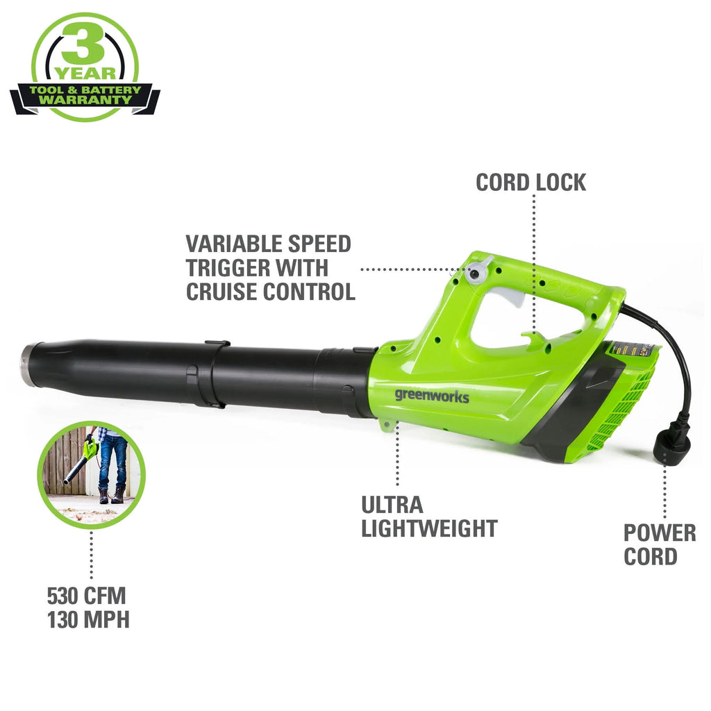 9 Amp 530 CFM Corded Electric Axial Leaf Blower Q9623