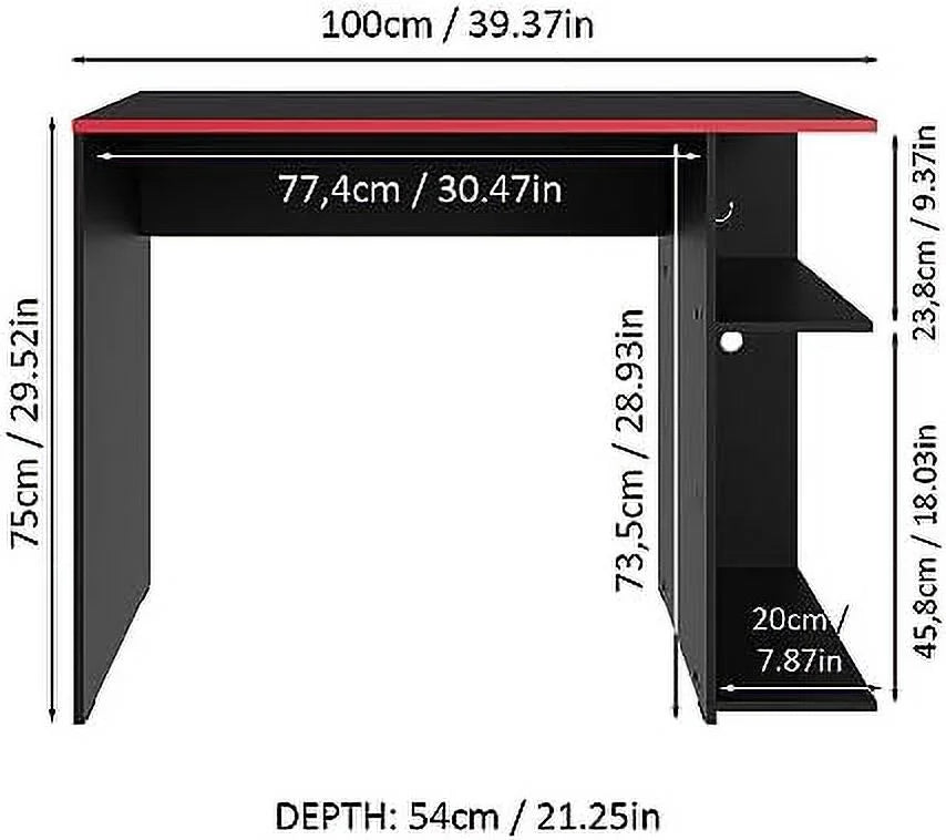 Compact Gaming Computer Desk with 2 Shelves and Monitor Stand U782