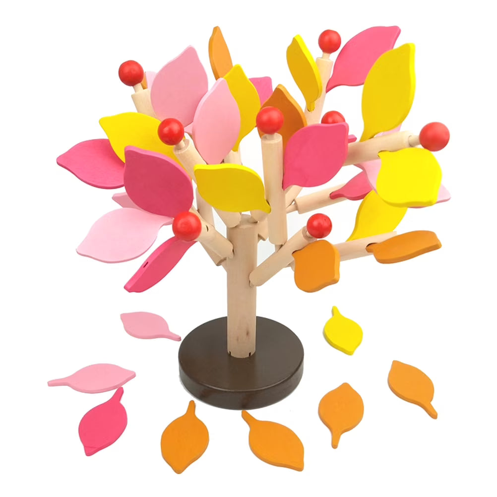 Yellow Wooden Tree Building Blocks Toy F66129