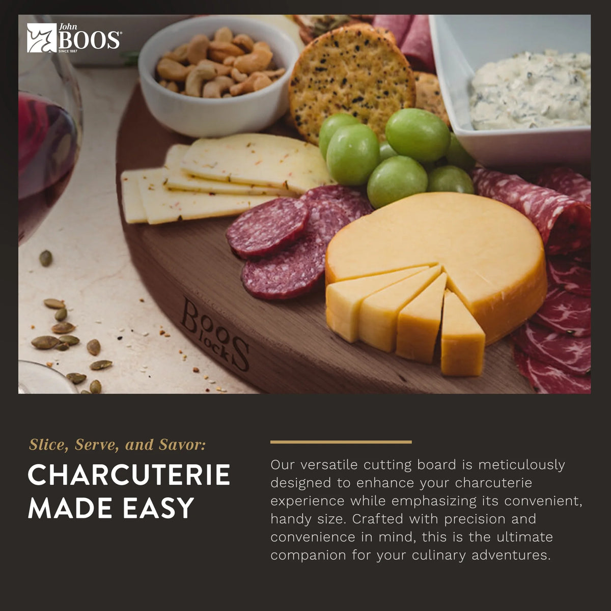 Walnut Wood Round Cutting Board, 18" x 18" x 1.5" D901797