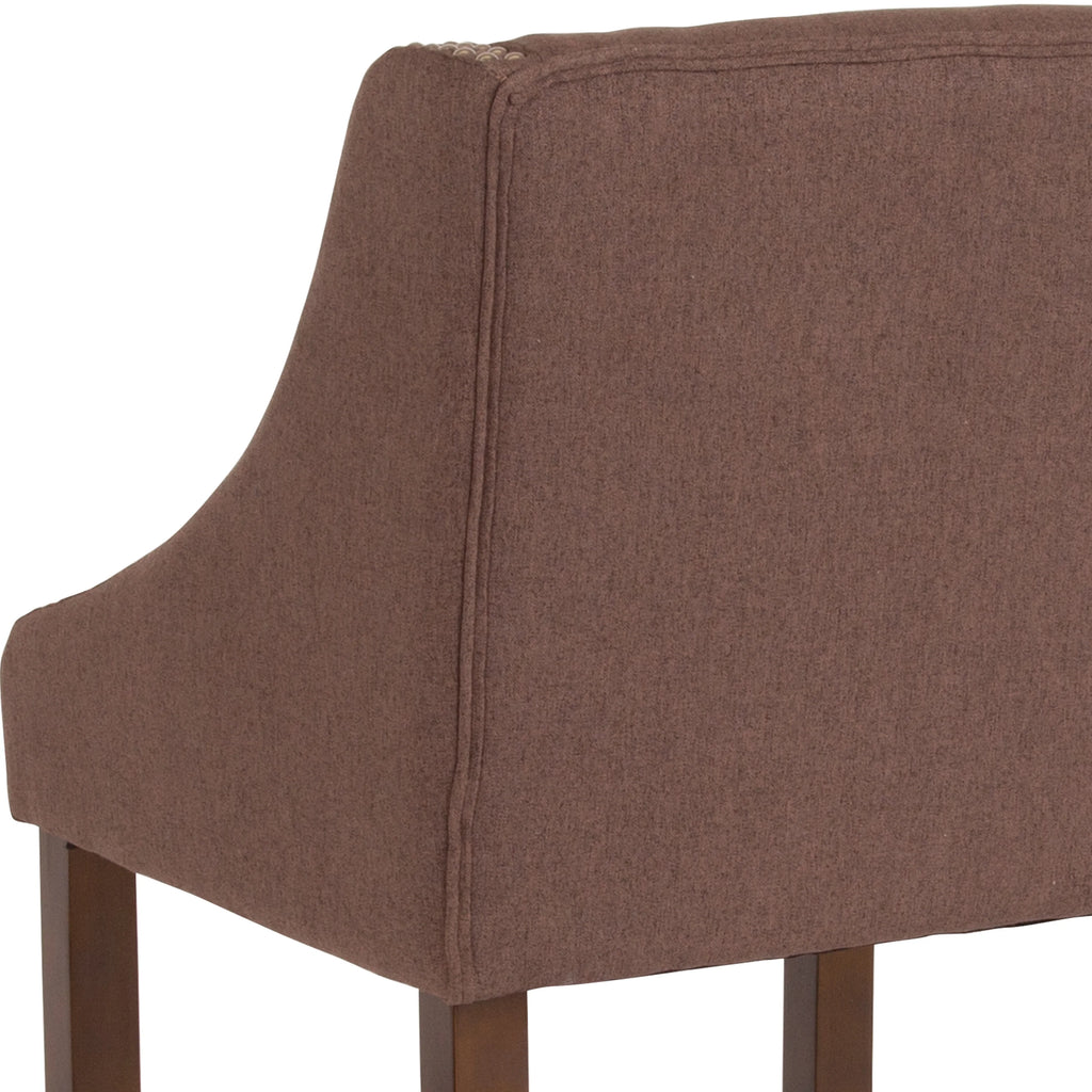 Walnut Counter Height Stool with Nailhead Trim in Brown Fabric - Set of 2 E72995