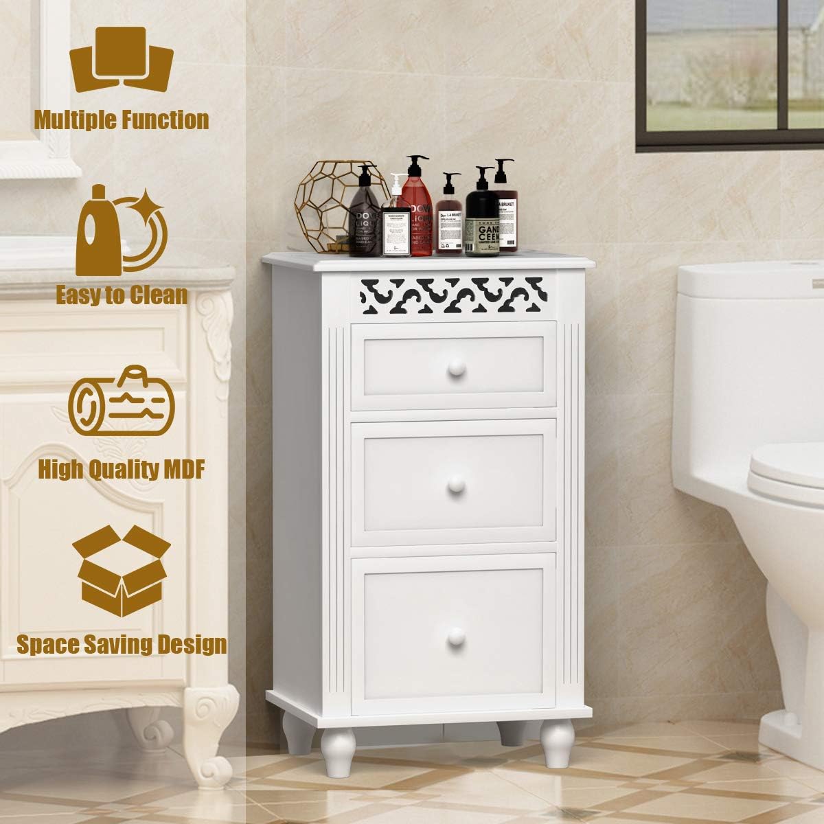 White 3 Drawer Wood Storage Cabinet L96875