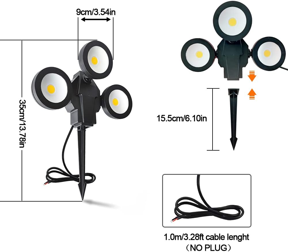 6W 3 Head 3000K Warm White IP65 Waterproof LED Landscape Lights (4 Pack) B4796