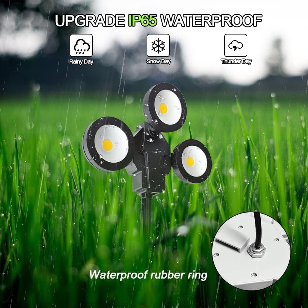 6W 3 Head 3000K Warm White IP65 Waterproof LED Landscape Lights (4 Pack) B4796