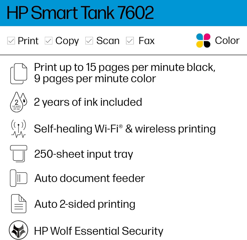 Smart Tank All-in-One Ink Tank Printer with 2 years of ink included H541327