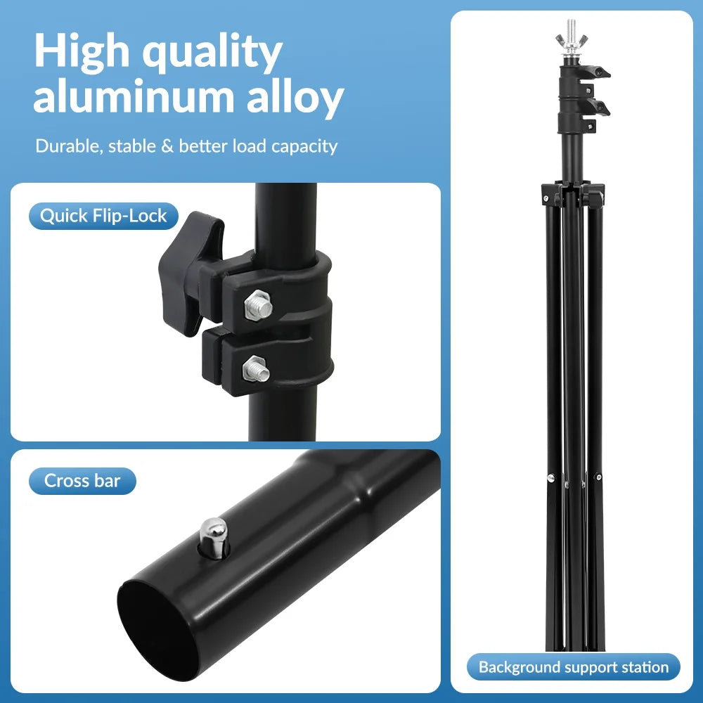 10ft Adjustable Background Support Stand Photography Video Studio Backdrop Kit with 4 Backdrop Clamps and 2 Sandbags Black A2015