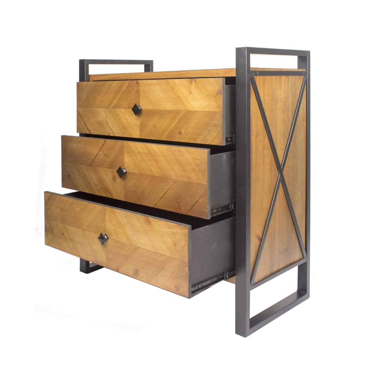 Natural and Turquoise Metal Wood MDF Accent Cabinet with 3 Drawers X64456